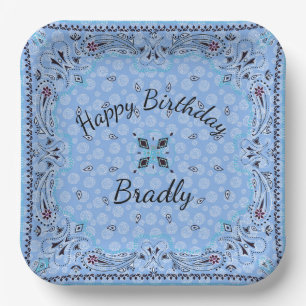 Western Paisley Blue Bandana Custom 9" Paper Plates