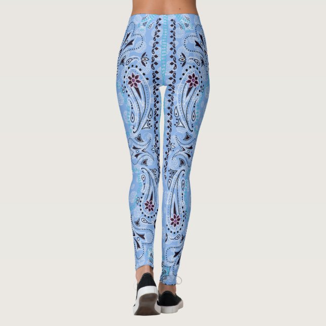 Western Paisley Blue Bandana Print Cowgirl Leggings (Back)