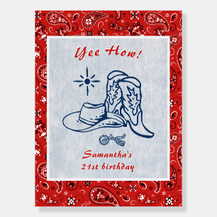 Western Paisley Denim Blue Jeans Birthday Welcome Foam Board