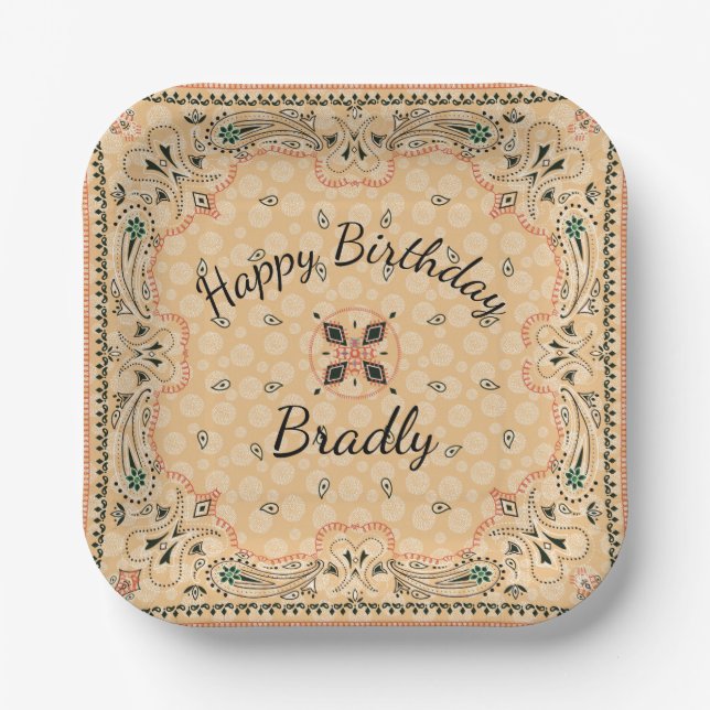 Western Paisley Gold Bandana Custom 7" Paper Plates (Front)