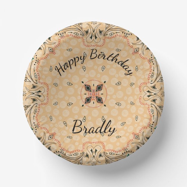 Western Paisley Gold Bandana Custom Paper Bowls (Front)