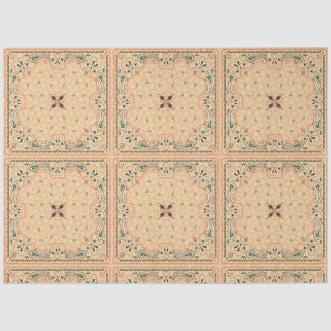 Western Paisley Gold Bandana Pattern Decoupage  Tissue Paper (Front)