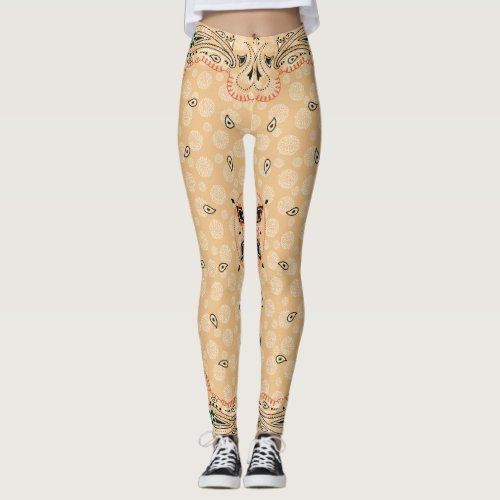 Western Paisley Gold Bandana Print Cowgirl Leggings