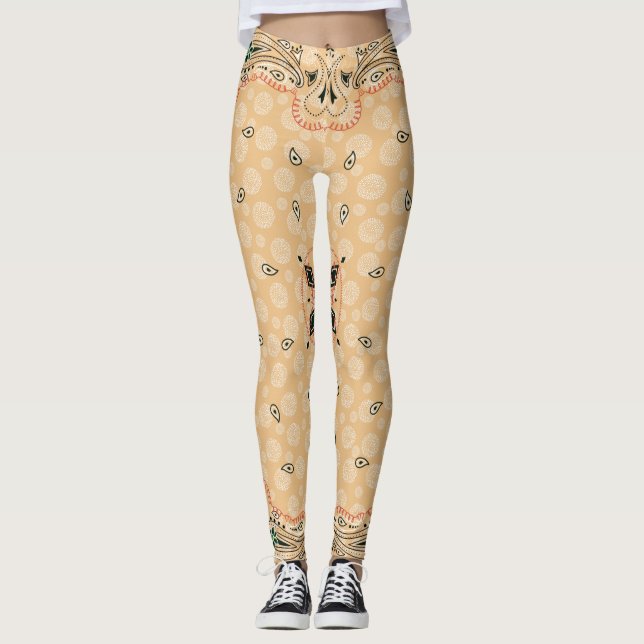 Western Paisley Gold Bandana Print Cowgirl Leggings (Front)