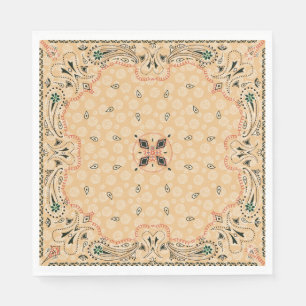 Western Paisley Gold Bandana Print Party Napkins