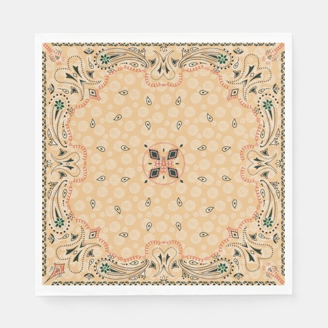 Western Paisley Gold Bandana Print Party Napkins (Front)