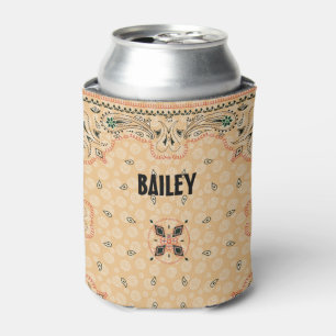 Western Paisley Gold Bandana Print Personalized Can Cooler