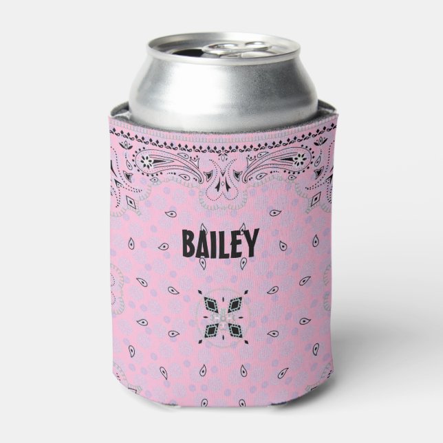 Western Paisley Pink Bandana Print Can Cooler (Can Front)