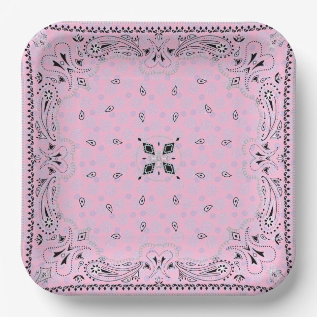 Western Paisley Pink Bandana Print Party 9" Paper Plates (Front)