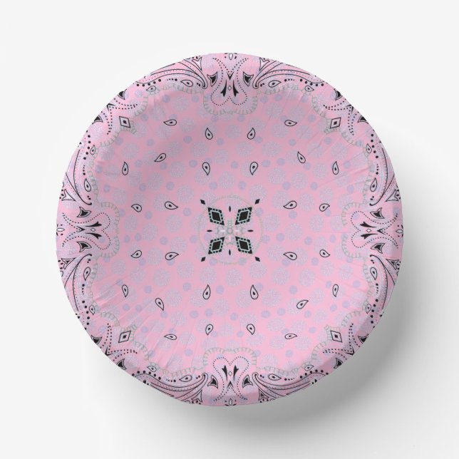 Western Paisley Pink Bandana Print Party  Paper Bowls (Front)
