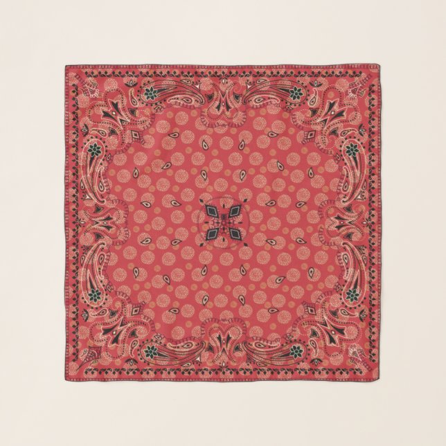Western Paisley Red Bandana Print Cowgirl Scarf (Front)