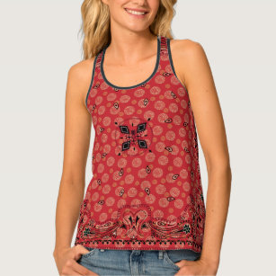  Black Paisley Bandana Print Sports Tank Tops for Women