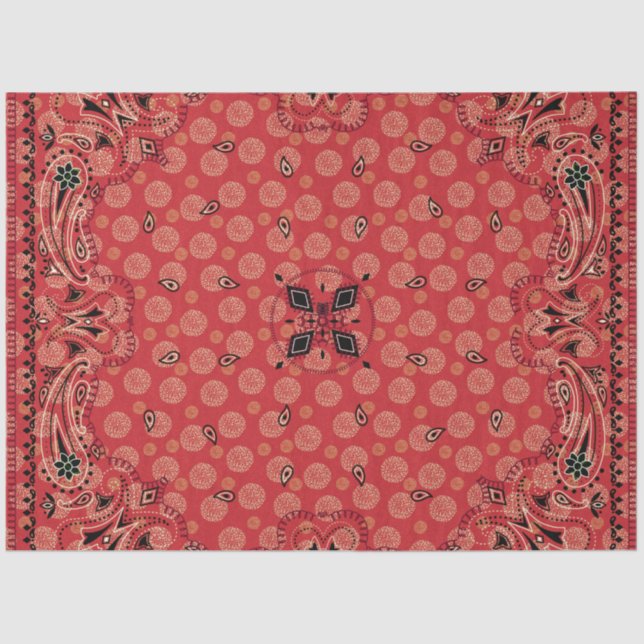 Western Paisley Red Bandana Print Decoupage  L Tissue Paper (Front)