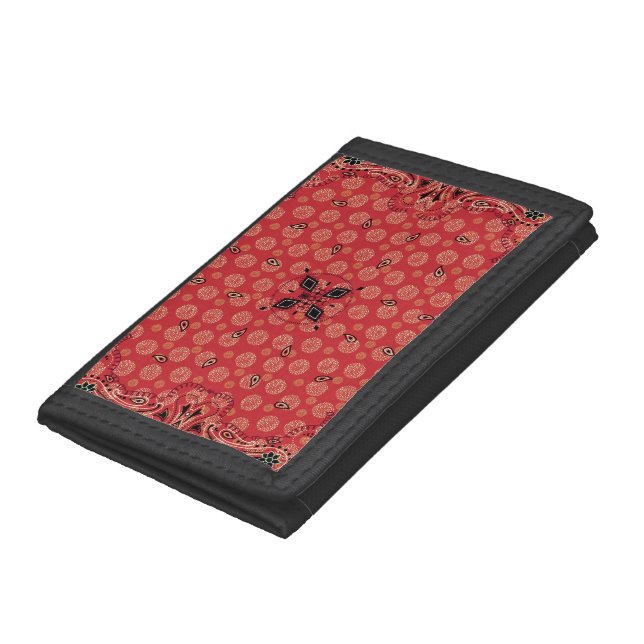 Western Paisley Red Bandana Print Trifold Wallet (Bottom)
