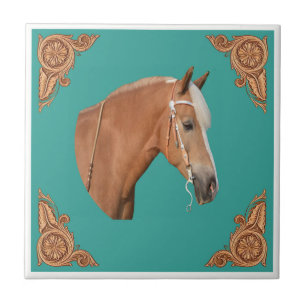 Western Palomino Horse With Leather Corners Ceramic Tile