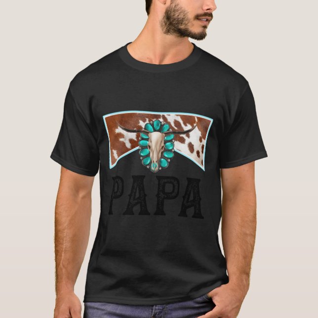 Western Papa Cowhide Country Cow Fathers Day Bull  T-Shirt (Front)