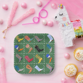 Western Paper Plates Cowgirl Cowboy Boots Colorful