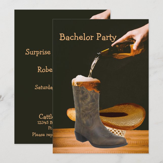 Western Party Bachelor Cowboy Hat Beer Invitation (Front/Back)