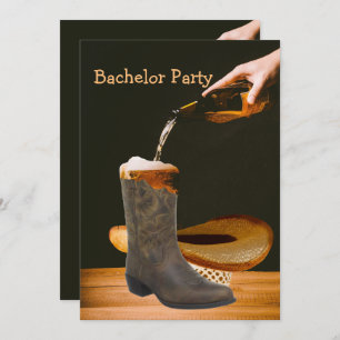 Western Party Bachelor Cowboy Hat Beer Invitation