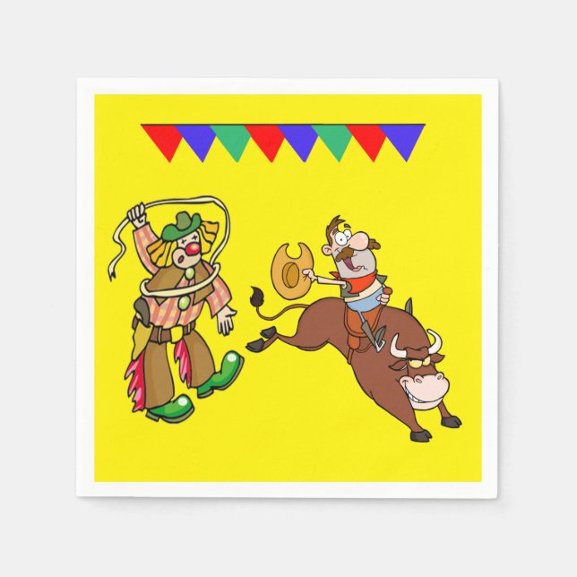 Western Party Bull Rider and Rodeo Clown Paper Napkins (Front)
