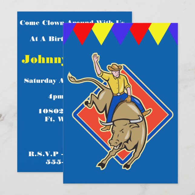 Western Party Bull Rider Invitation Personalize (Front/Back)