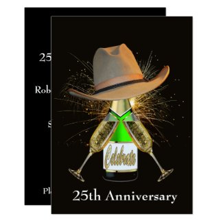 Western Party Champagne And Cowboy Hat Custom Card