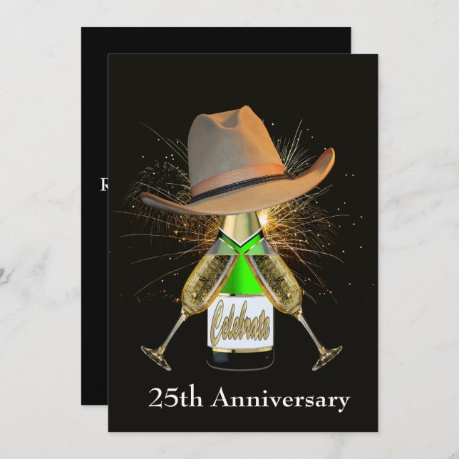 Western Party Champagne And Cowboy Hat Custom Invitation (Front/Back)