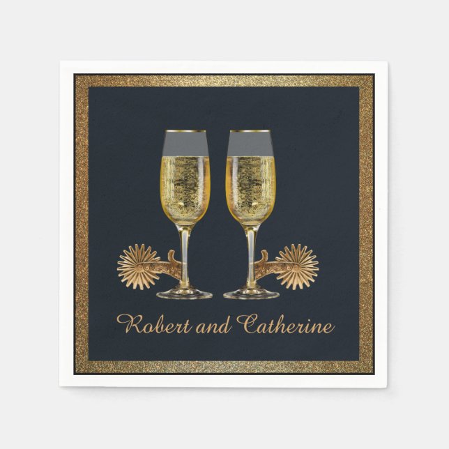 Western Party Champagne And Spurs Custom Names Napkins (Front)