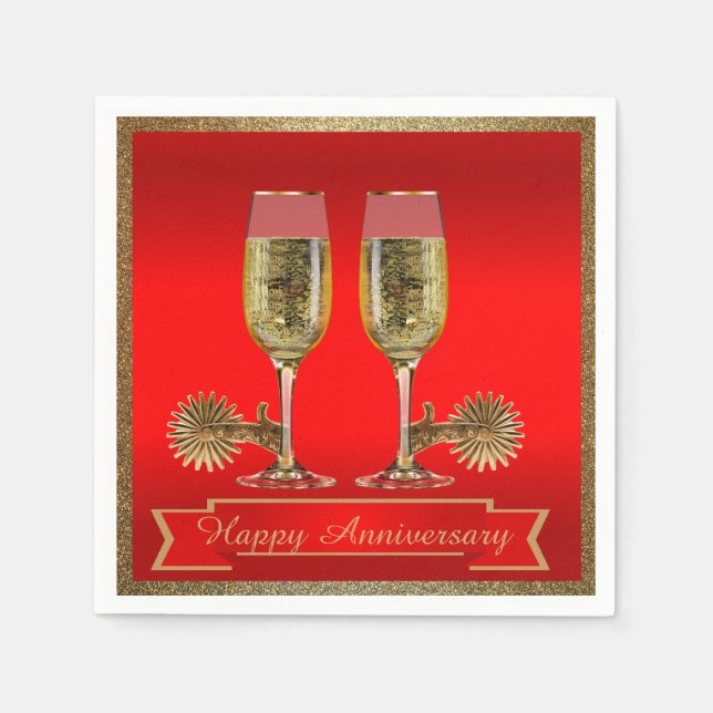 Western Party Champagne And Spurs Custom Text RED Napkins (Front)