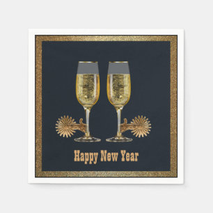 Western Party Champagne And Spurs Happy New Year Napkins