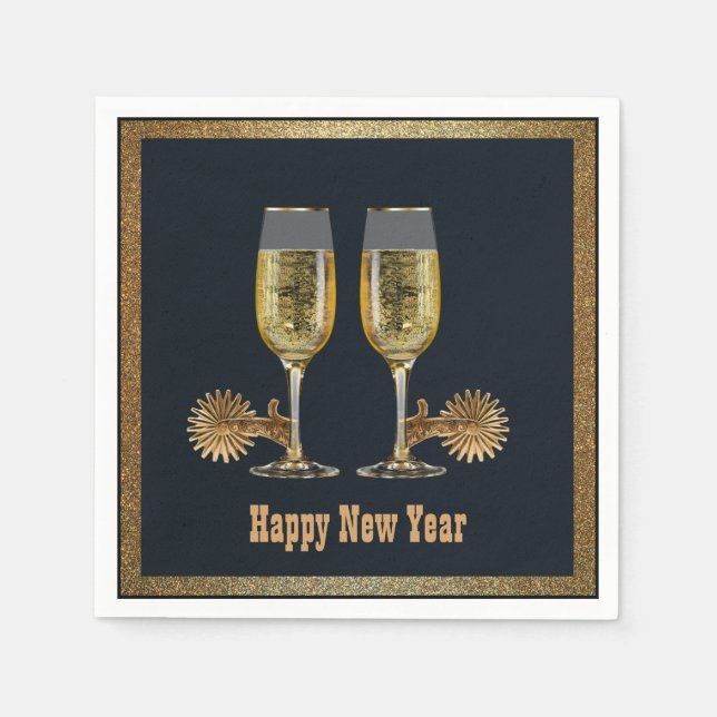 Western Party Champagne And Spurs Happy New Year Napkins (Front)