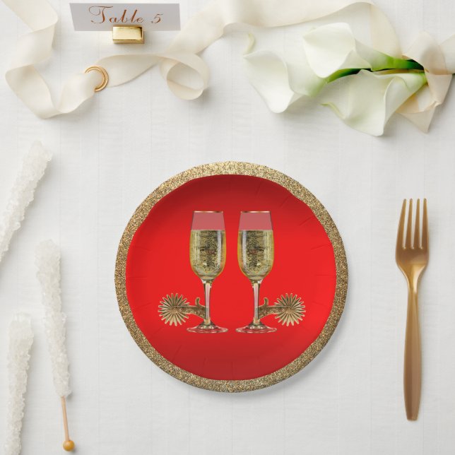 Western Party Champagne And Spurs Paper Plates (Wedding)