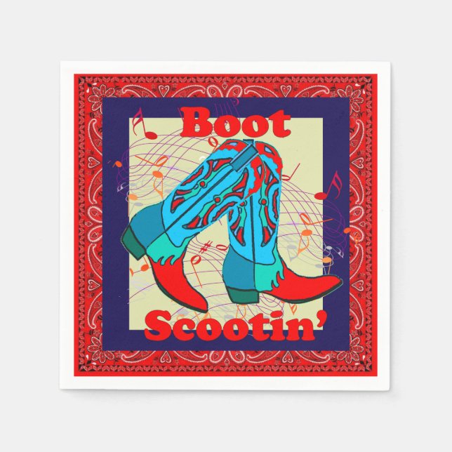 Western Party Cowboy Boot Scootin' Dance Napkins (Front)