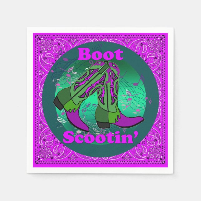 Western Party Cowboy Boot Scootin' Dance Purple Napkins (Front)