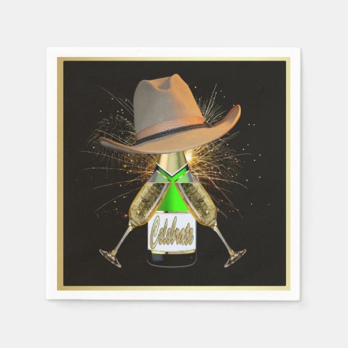 Western Party Cowboy Hat Champagne Frieworks Napkins