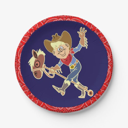 Western Party Cowboy On Stick Horse Red Bandana Paper Plates