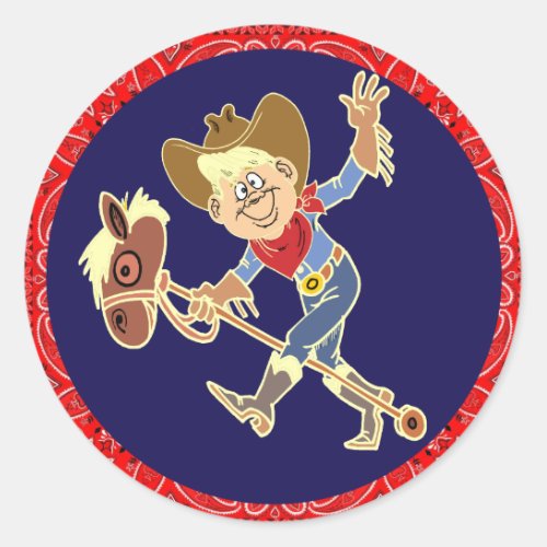 Western Party Cowboy On Stick Horse Stickers
