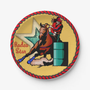 Western Party Cowgirl Barrel Racing Paper Plates