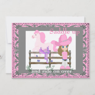 Western Party Cowgirl Horse Saddle Birthday Invitation