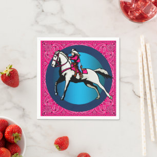 Western Party Cowgirl Kid Riding Horse Bandana Napkins