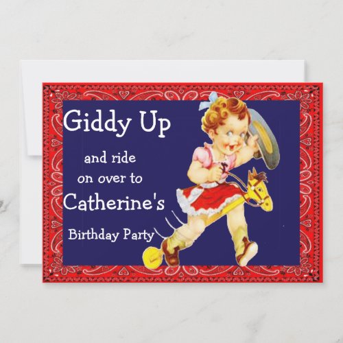 Western Party Cowgirl On Stick Horse Invitation