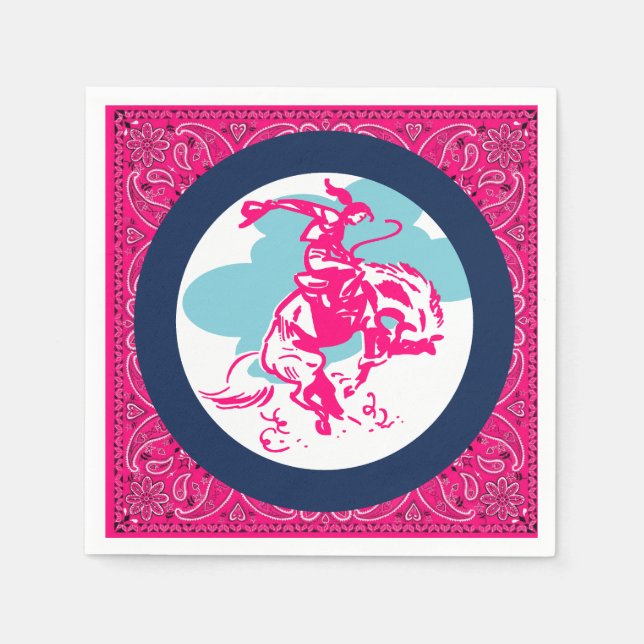 Western Party Cowgirl Riding Bucking Horse Napkins (Front)