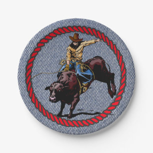 Western Party Denim Print Paper Plates