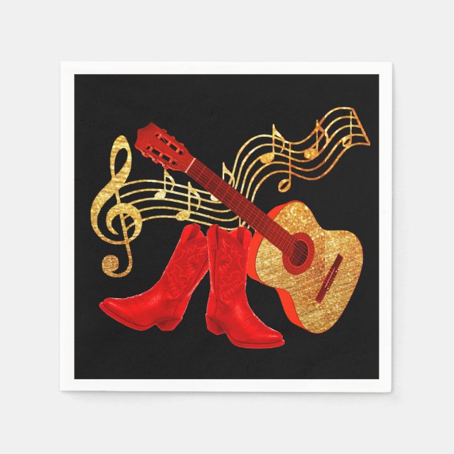 Western Party Guitar And Cowboy Boots Napkins (Front)