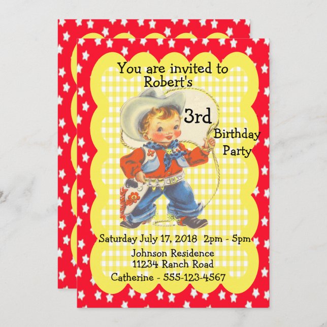 Western Party Little Cowboy Birthday Invitation (Front/Back)