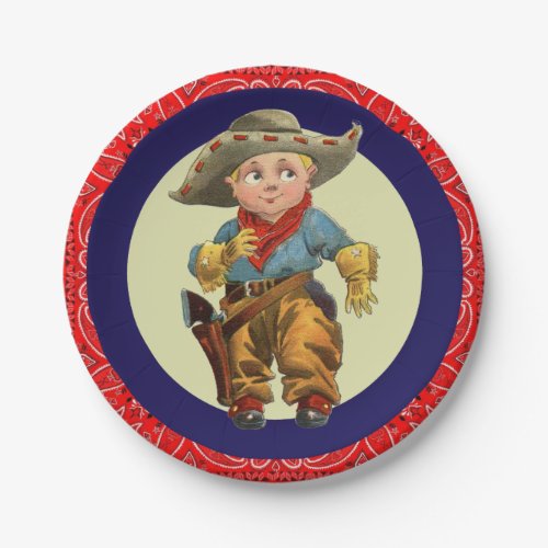 Western Party Little Cowboy Red Bandana Paper Plates
