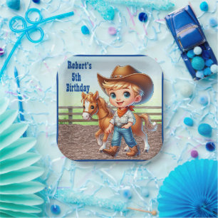 Western Party Little Cowboy With Horse Custom Paper Plates