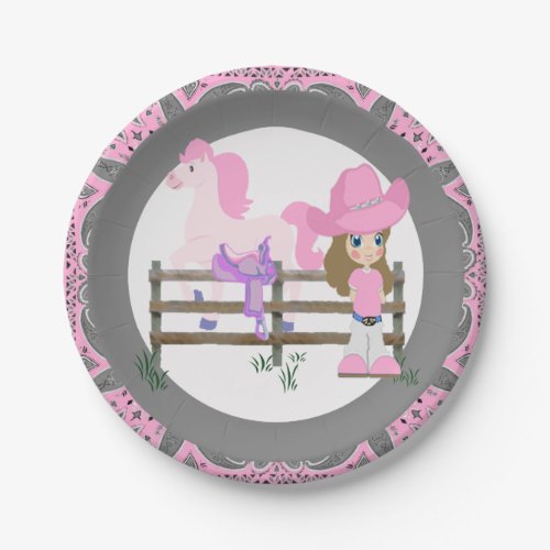 Western Party Little Cowgirl Horse and Saddle Paper Plates