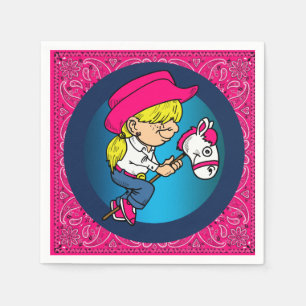 Western Party Little Cowgirl On Stick Horse 2 Napkins
