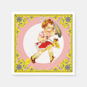 Western Party Little Cowgirl On Stick Horse Napkins